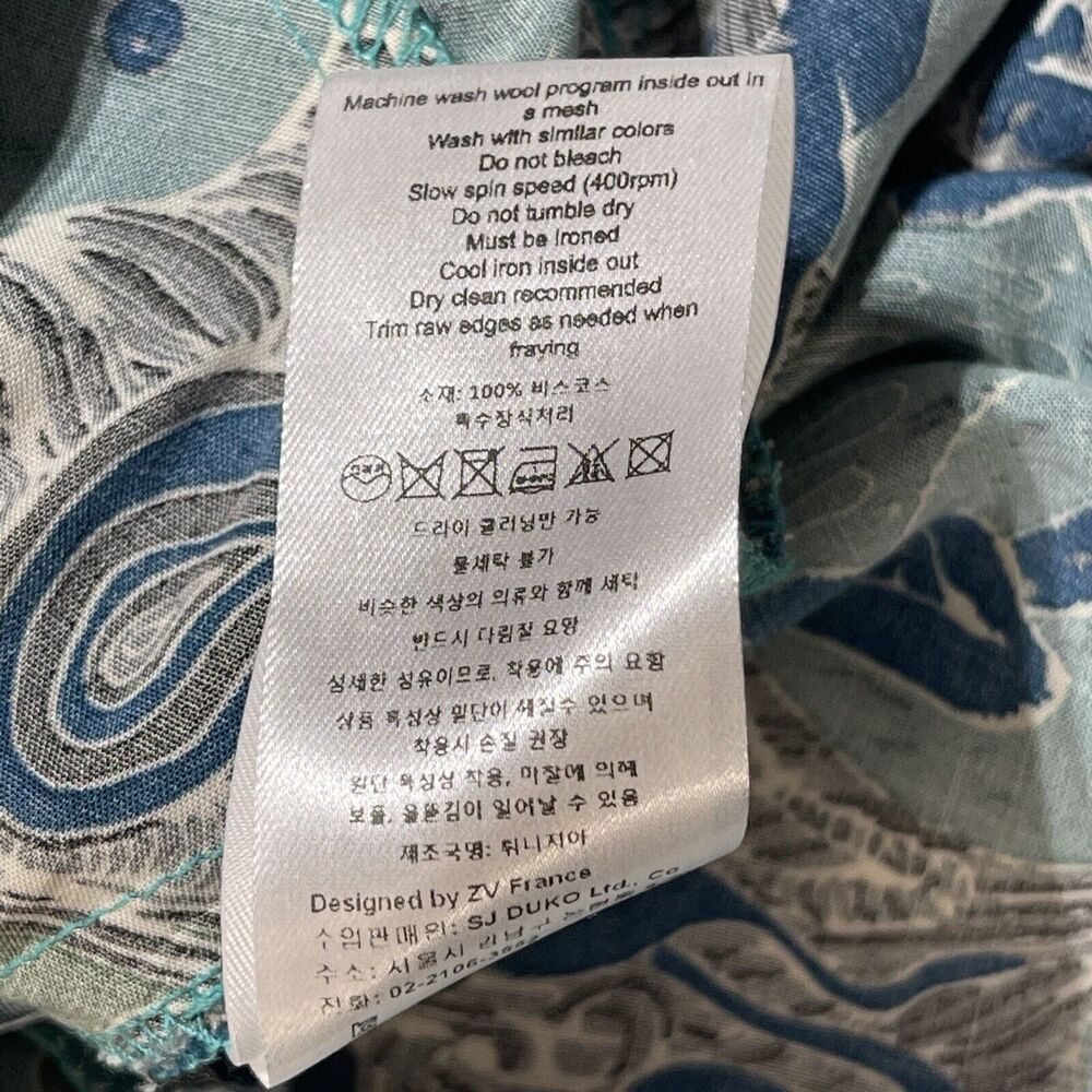 Zadig & Voltaire Small Asymmetrical Dress Sleeveless Deep V-Neck Teal Abstract - Picture 9 of 9